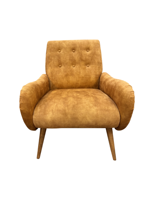 GOLD AGED VELVET ARMCHAIR ON GLOSS GOLD LEGS