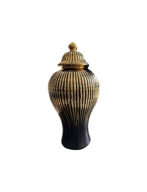 42cmh Black and Gold temple jar