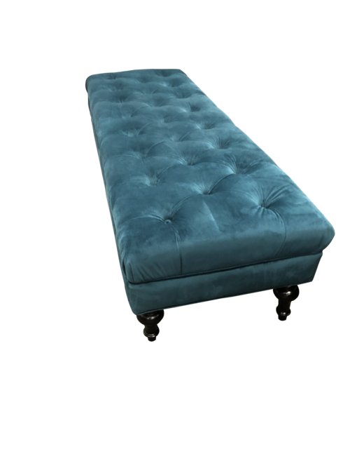 HARRISON RECTANGLE- DARK AQUA VELVET OTTOMAN - Furniture-Living Room