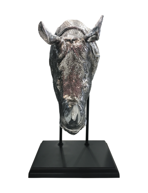 SILVER RHINO HEAD ON STAND