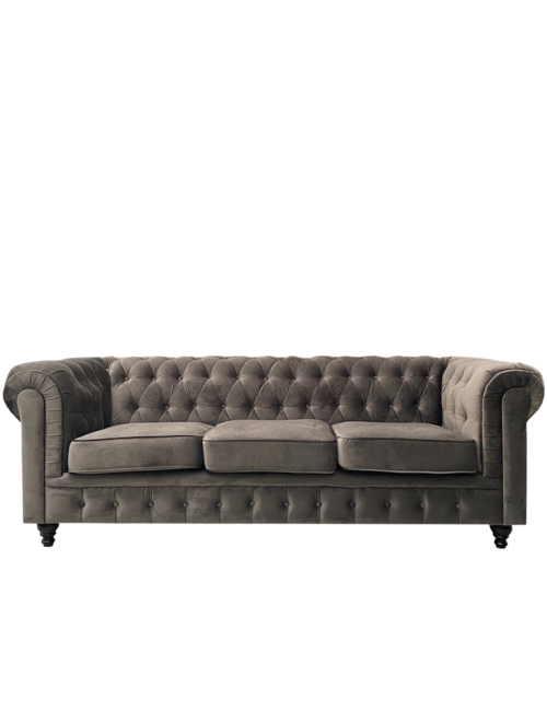 Velvet Chesterfield 3 Seat - Dark Grey