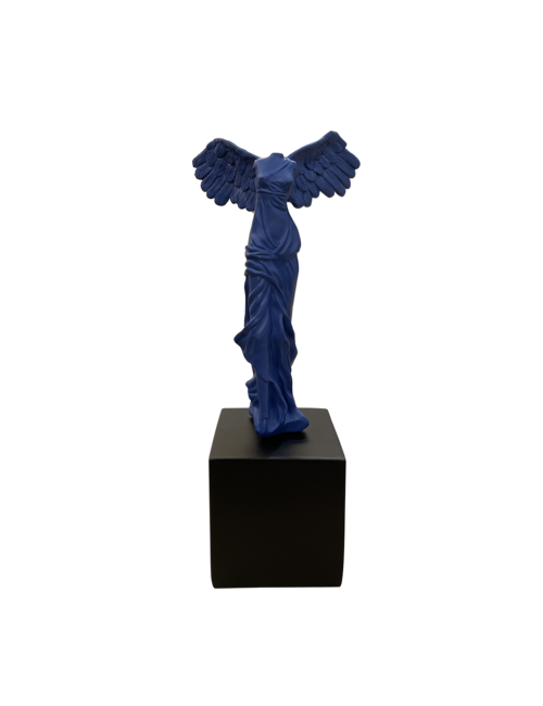 BLUE SCULPTURE OF A WINGED WARRIOR