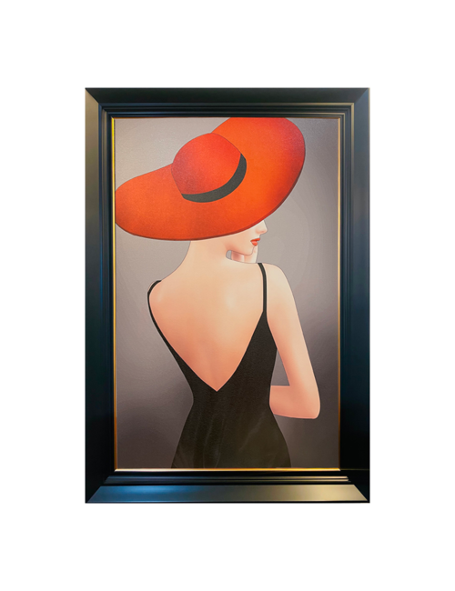 LADY IN ORANGE HAT BLACK DRESS FRAMED ART