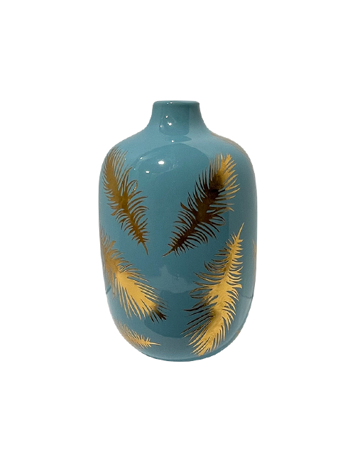 Blue And Gold Feather Vase