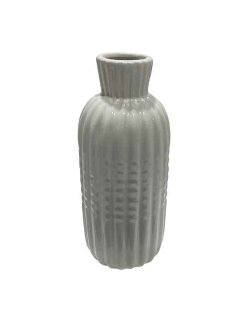 20.5CMH WHITE RIDGED VASE