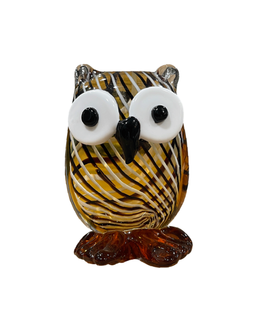 BROWN GLASS BLOWN OWL