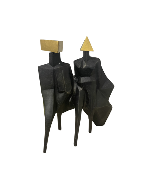 SCULPTURE MEN AND WOMEN WALKING  GOLD TRIANGLE HEADS