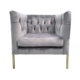 RONAN CHAIR IN SILVER GREY VELVET SQUARE ARM GOLD LEG 