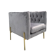 RONAN CHAIR IN SILVER GREY VELVET SQUARE ARM GOLD LEG 