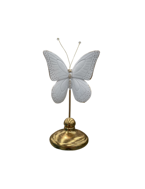 SINGLE WHITE BUTTERFLY ON GOLD STAND