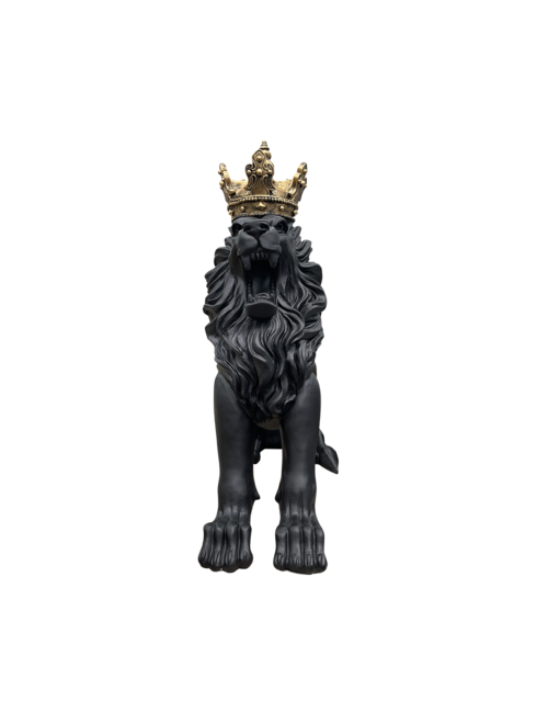 LARGE CROUCHING BLACK LION IN GOLD CROWN