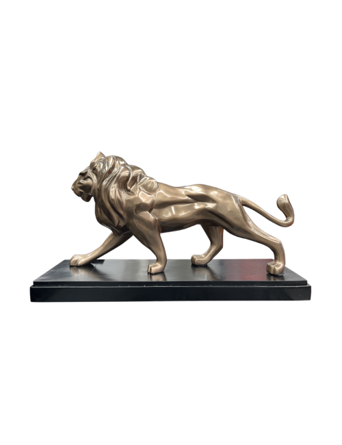 BRONZE LION ON BLACK BASE