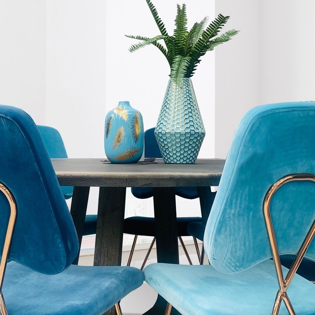 Light blue deals velvet dining chairs