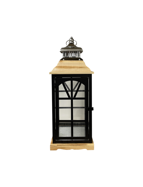 LARGE BLACK WOOD SILVER TOP LANTERN