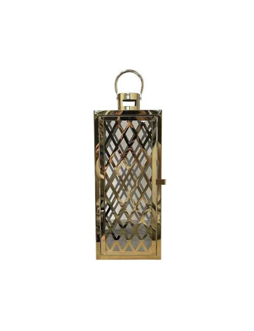 Large Criss Cross Gold Metal Lantern