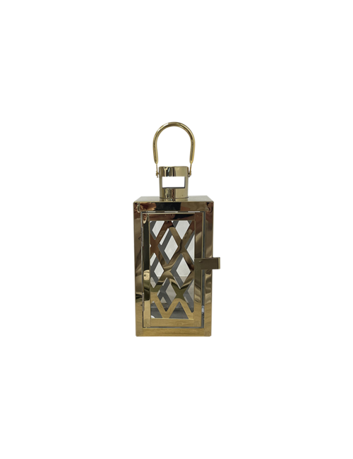 SMALL CRISS CROSS GOLD METAL LANTERN