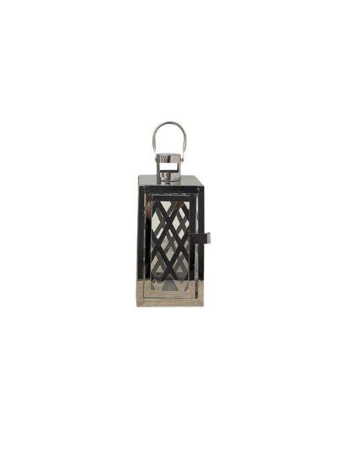 SMALL CRISS CROSS SILVER METAL LANTERN