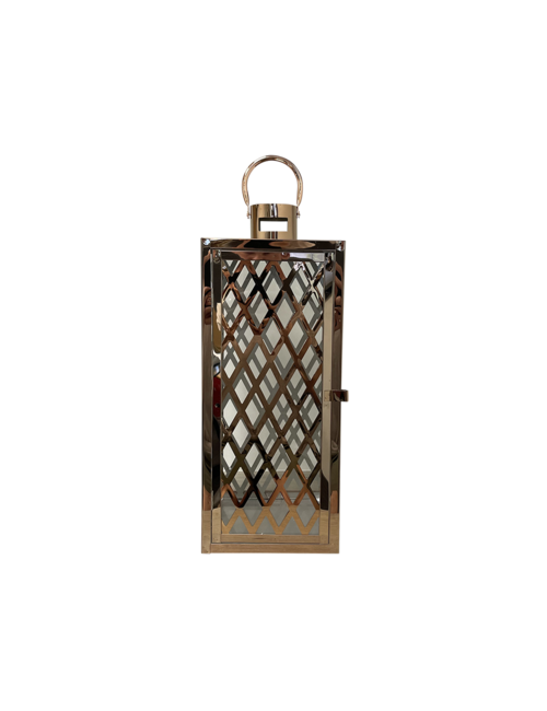 LARGE CRISS CROSS ROSE GOLD METAL LANTERN