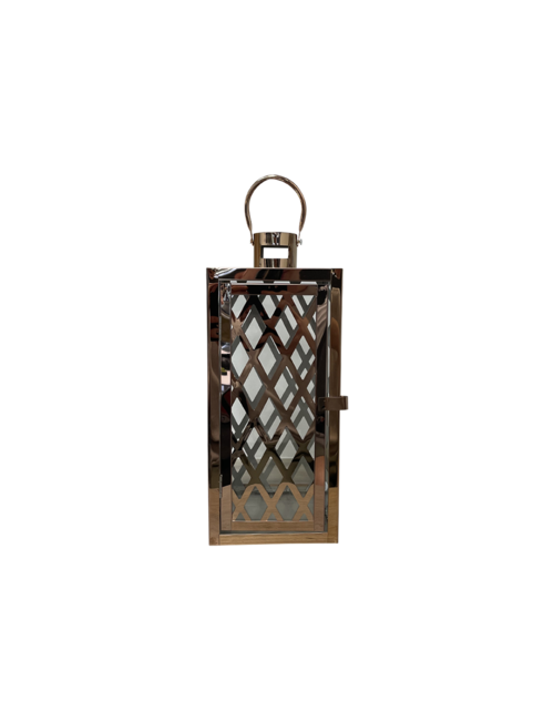 MEDIUM CRISS CROSS ROSE GOLD METAL LANTERN