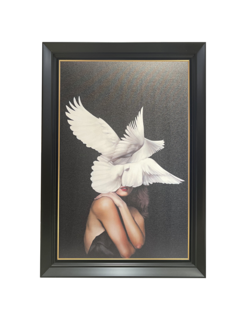 Lady With Dove Head Black/Gold Framed Art