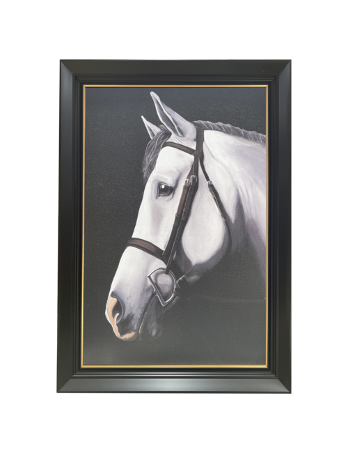 WHITE HORSE BLACK/GOLD FRAMED ART