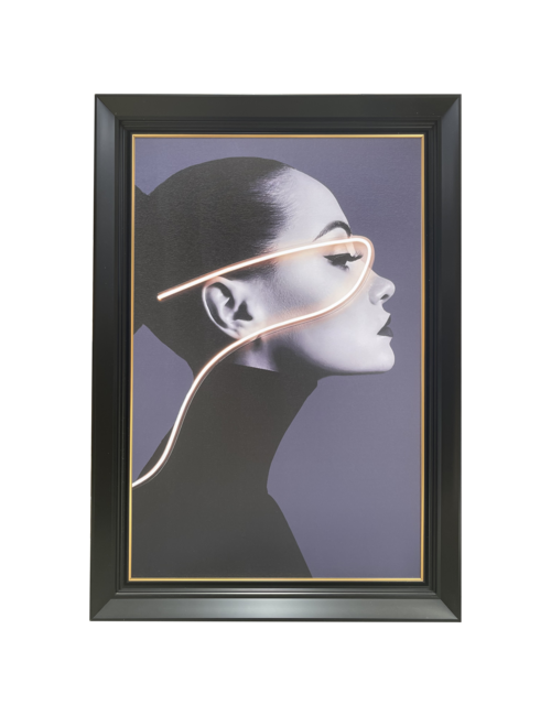 LADY WITH YELLOW LASER LINE BLACK/GOLD FRAMED ART