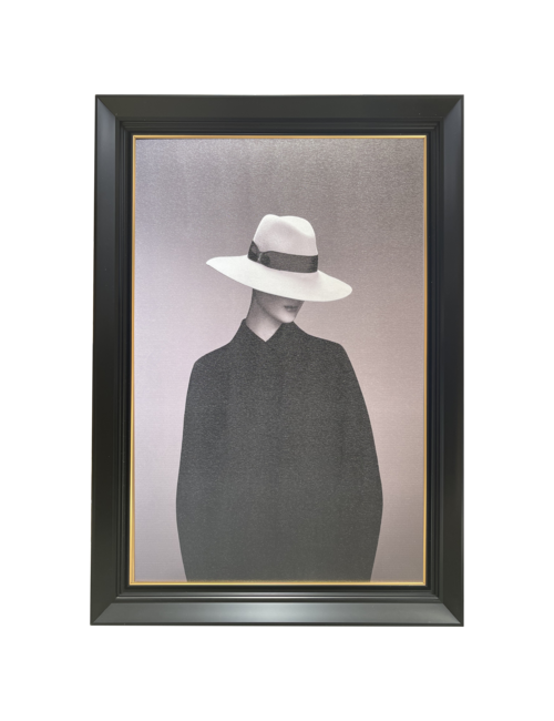 Person Looking Right In Panama Hat Black/Gold Framed Art