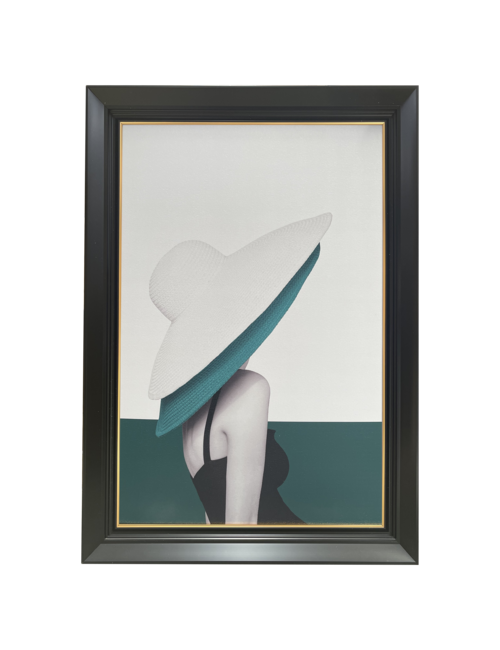 AQUA HAT AND LINE BLACK/GOLD FRAMED ART