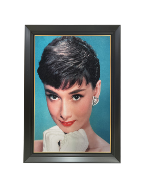 AUDREY WITH BLUE BACKGROUND BLACK/GOLD FRAMED ART