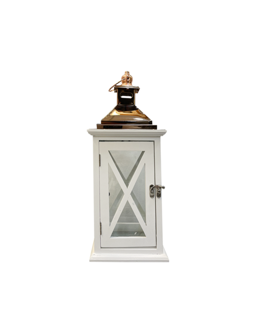 MEDIUM WHITE WOOD TRIANGLE WINDOW LANTERN