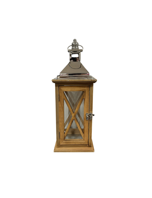 MEDIUM NATURAL WOOD TRIANGLE WINDOW LANTERN