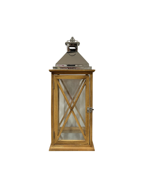 LARGE NATURAL WOOD TRIANGLE WINDOW LANTERN