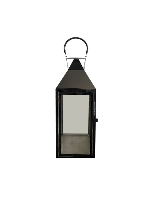 LARGE RECTANGLE BLACK PYRAMID TOP METAL LANTERN