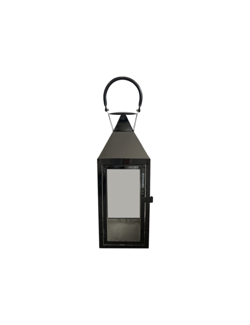 MEDIUM  RECTANGLE BLACK PYRAMID TOP METAL LANTERN