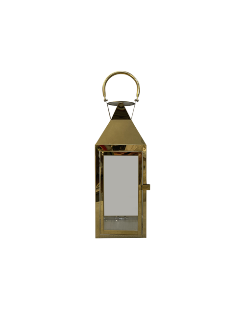 MEDIUM  RECTANGLE GOLD PYRAMID TOP METAL LANTERN