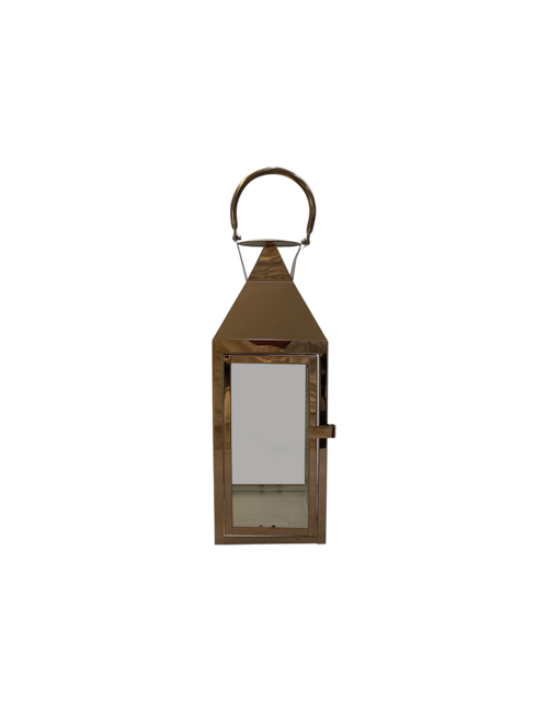 MEDIUM  RECTANGLE ROSE GOLD PYRAMID TOP METAL LANTERN