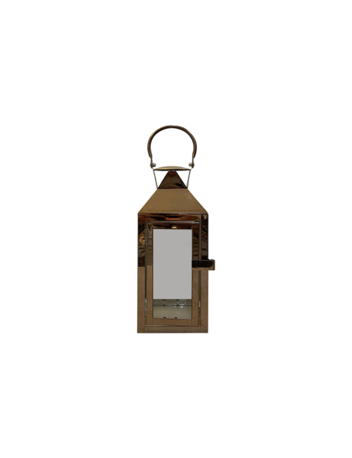 SMALL RECTANGLE ROSE GOLD PYRAMID TOP  METAL LANTERN