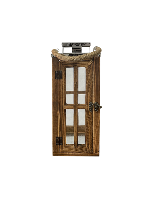 SMALL NATURAL WOOD SQUARE WINDOW LANTERN