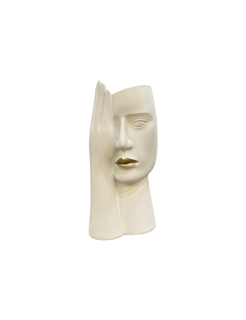 WHITE HANDFACE VASE WITH GOLD LIPS