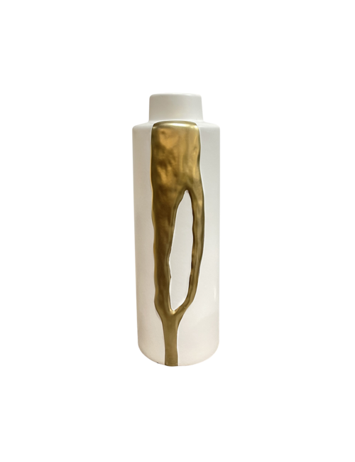 LARGE WHITE VASE WITH GOLD DRIP