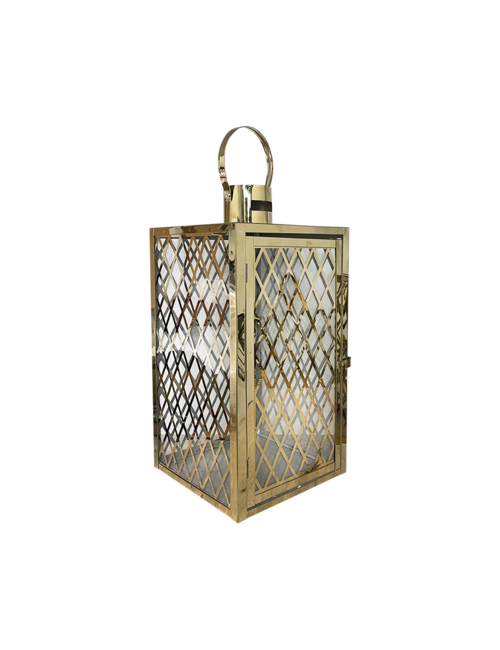 LARGE CRISS CROSS SQUARE GOLD METAL LANTERN - Decor-Home Decor ...