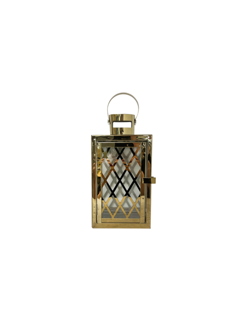 SMALL CRISS CROSS SQUARE GOLD METAL LANTERN