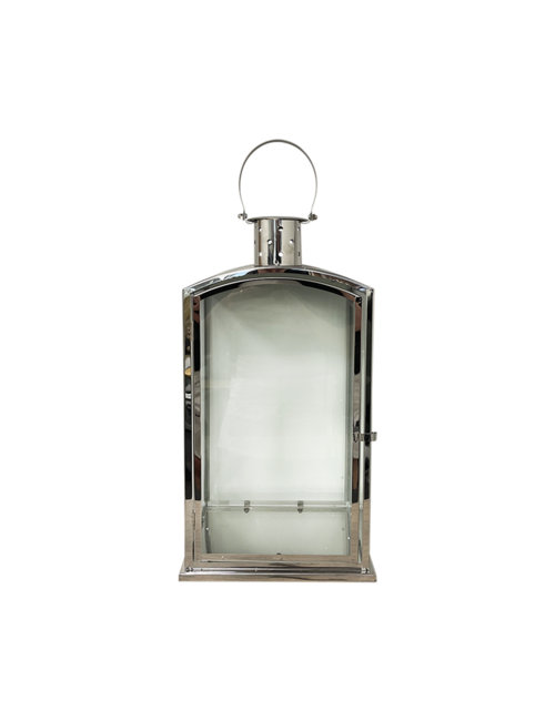 LARGE ROUND TOP SQUARE SILVER METAL LANTERN