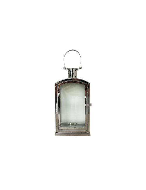 SMALL ROUND TOP SQUARE SILVER METAL LANTERN